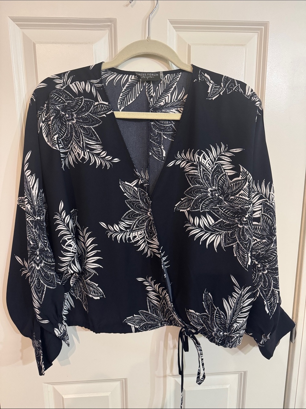 Dress Forum Black and White Floral Wrap Blouse